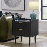 Black Nightstand, 20" Small Side Table, Modern Bedside Tables with 2 Stroage Drawers