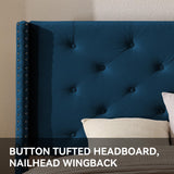 Upholstered California King Bed Frame with Tufted Headboard Blue Velvet Platform