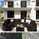 7-Piece Outdoor Sectional Patio Furniture | L-Shaped Wicker Rattan Conversation Set