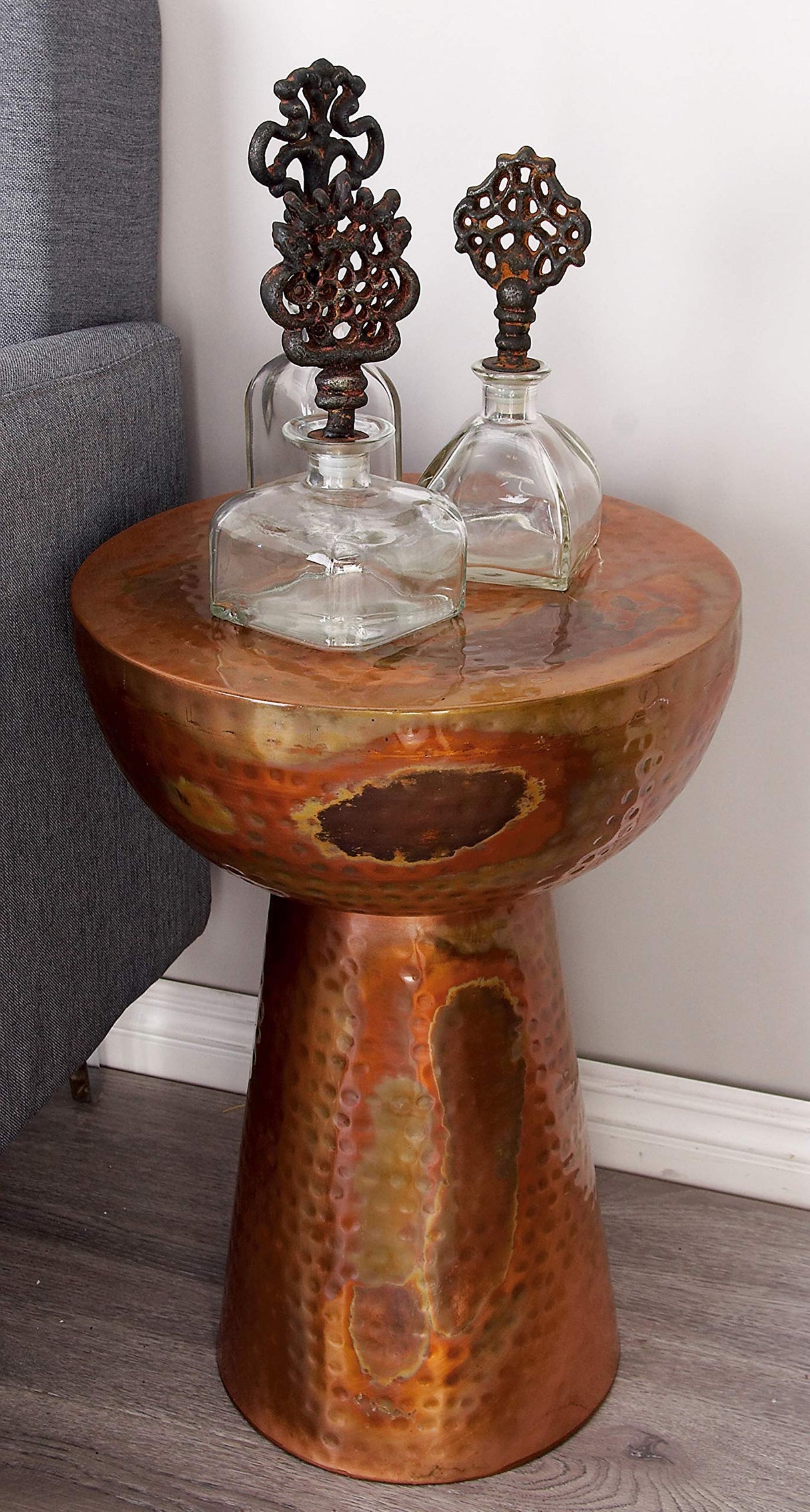 Deco 79 Metal Handmade Side End Accent Table End Table with Hammered Design, Side Table 14" x 14" x 20", Copper - Bircata