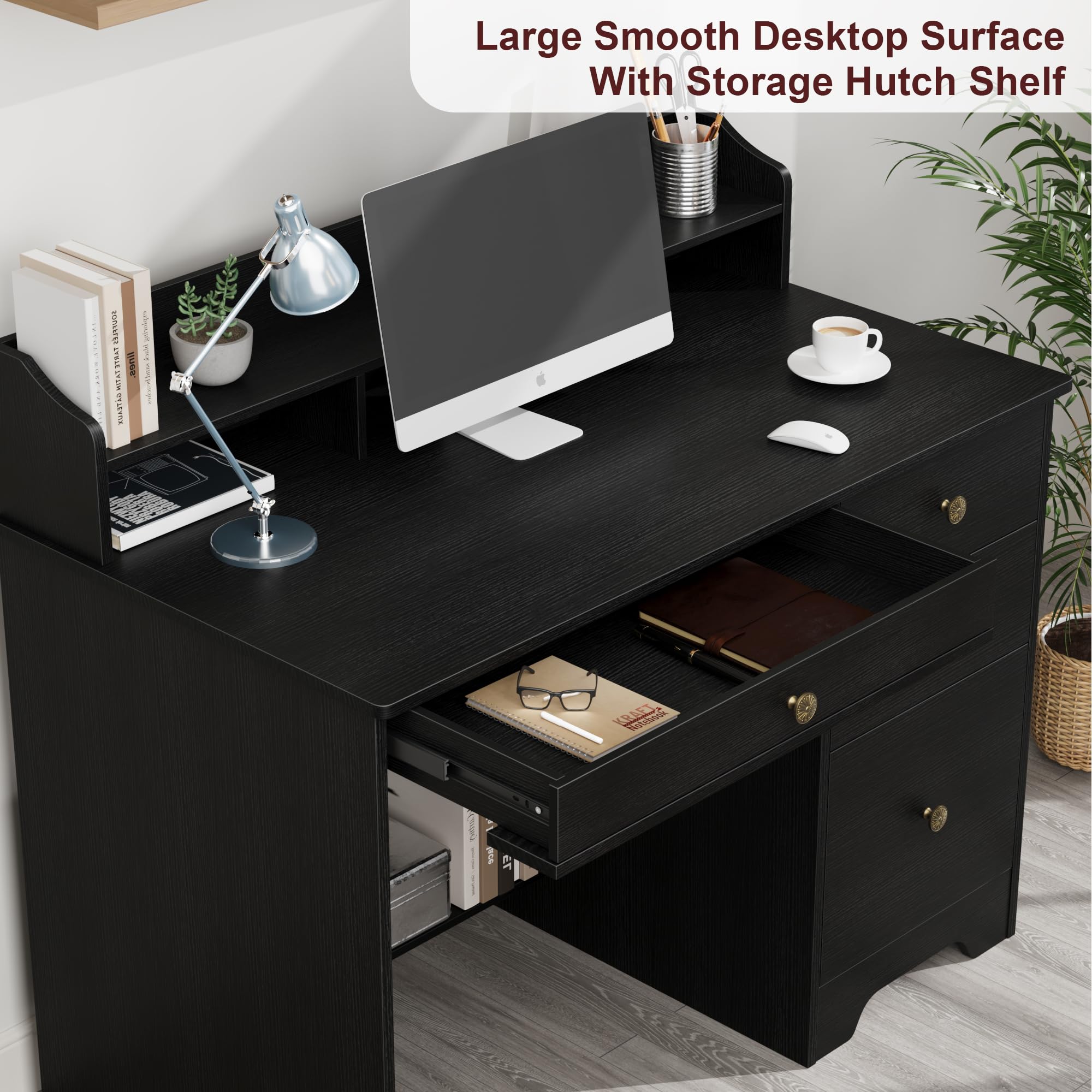 Classic Executive Desk – Wooden Office Desk with Drawers & Hutch