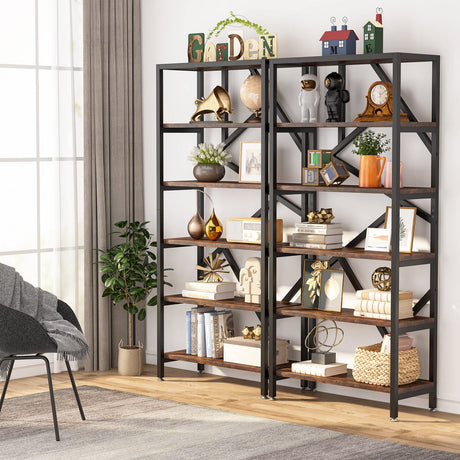 71 Inch Industrial Bookshelf, 6 Shelf Etagere Bookcase, Free Standing Open Book Shelves