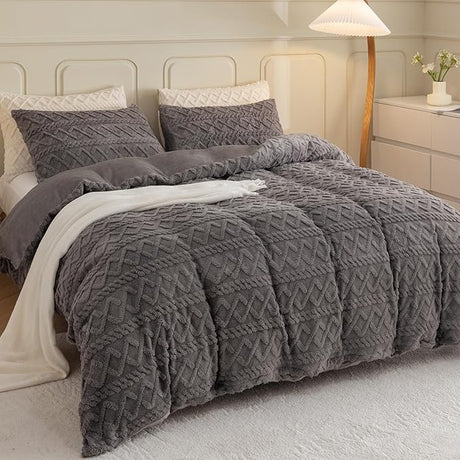 Fluffy Duvet Cover Queen Size Ultra Soft Fuzzy Duvet Cover 3 Pieces Shaggy Bedding Set Includes 1 Faux Fur Duvet Cover + 2 Fur Pillowcases No Comforter (Queen, Cream)