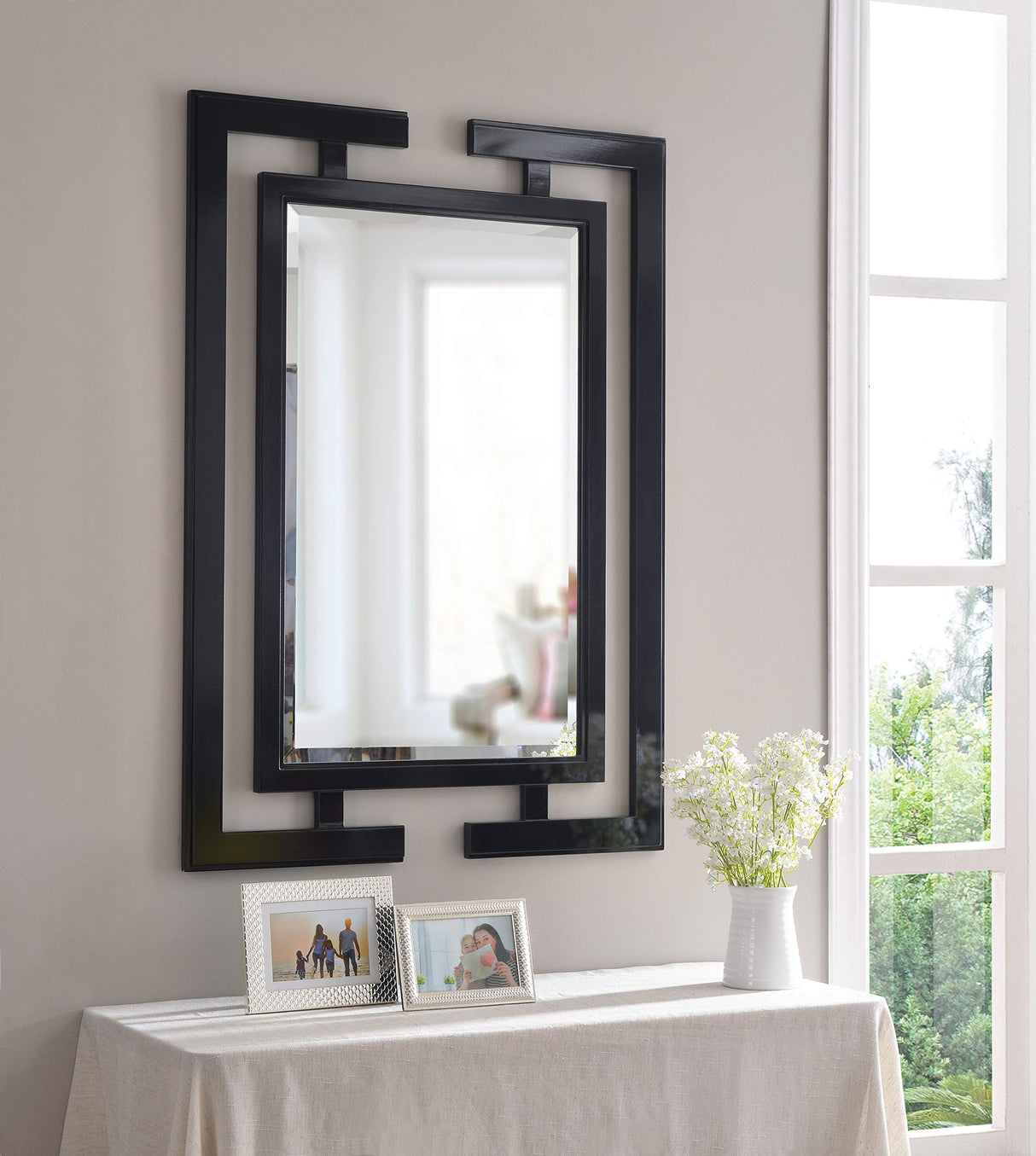 Casual Wall Mirror ,41 Inch Height, 0.75 Inch Length, 29 Inch Width with Gloss Black