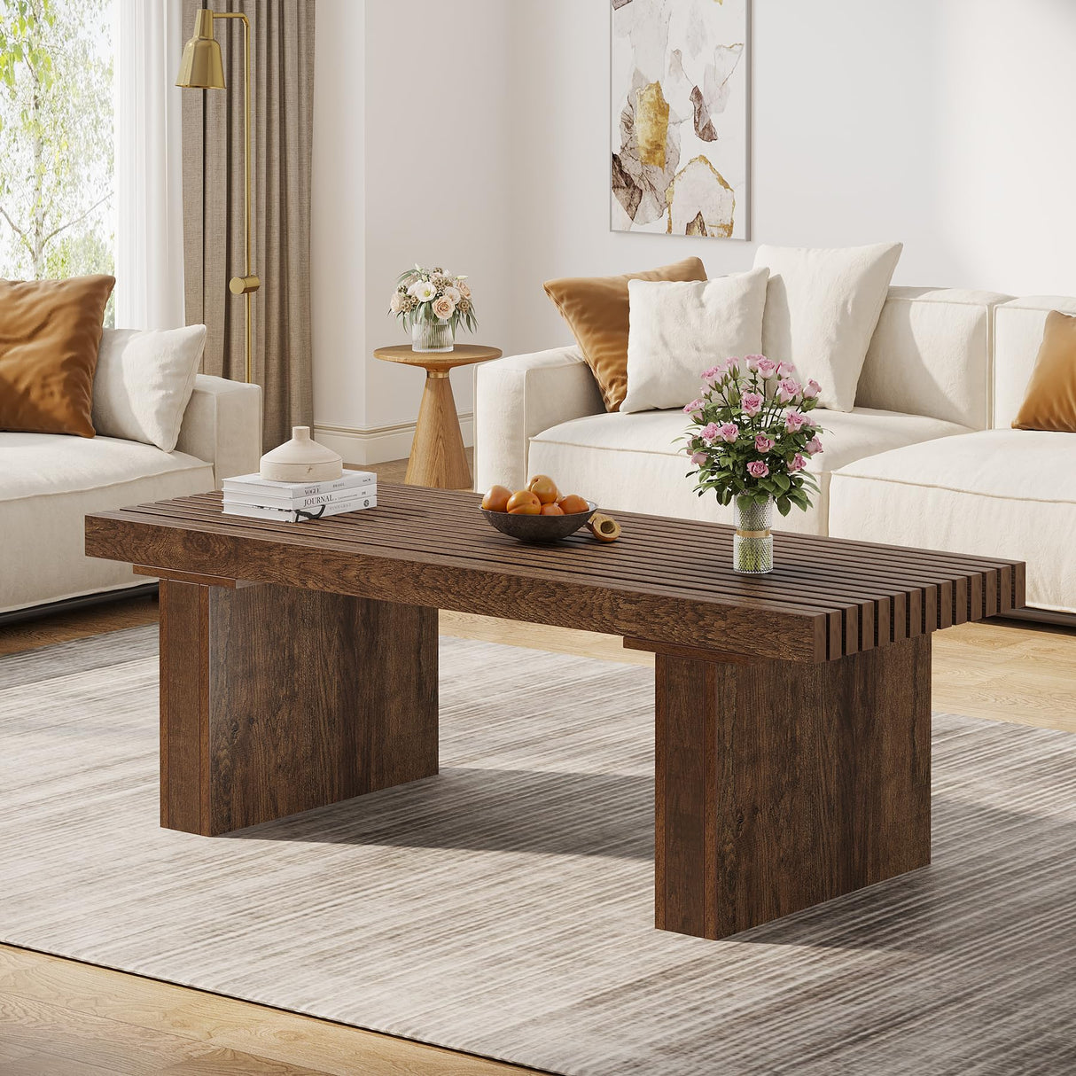 Rectangle Coffee Table: 47.24-Inch Wood Modern Coffee Table Cocktail Table