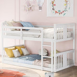 Montessori Floor Bunk Bed Twin Over Twin, Twin Bunk Bed with Slide and Ladder