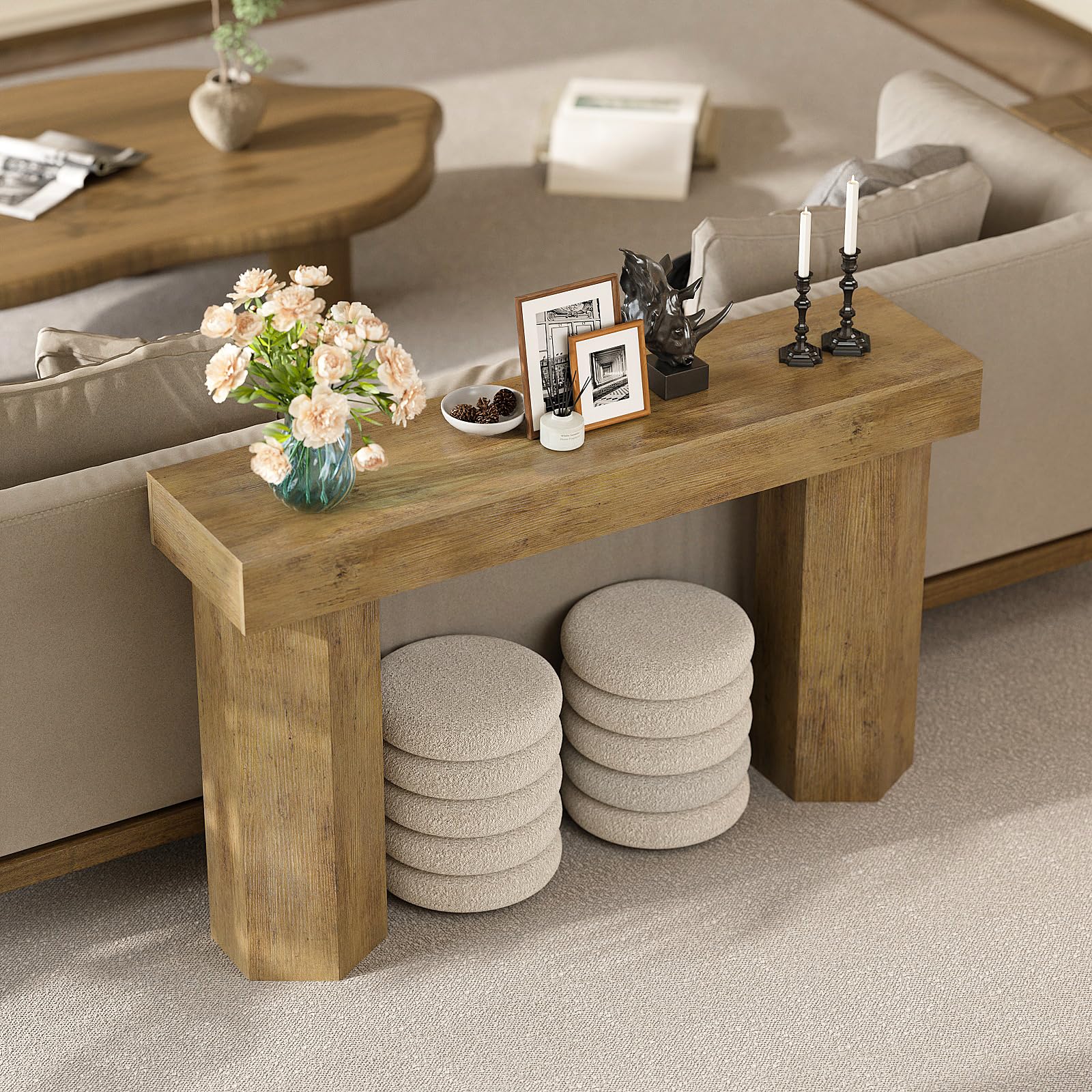 47" Industrial Console Table for Entryway - Light Brown