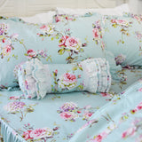 Shabby Floarl Cotton Bedding Set Queen 4-Pieces Light Blue Hydrangea Print Duvet