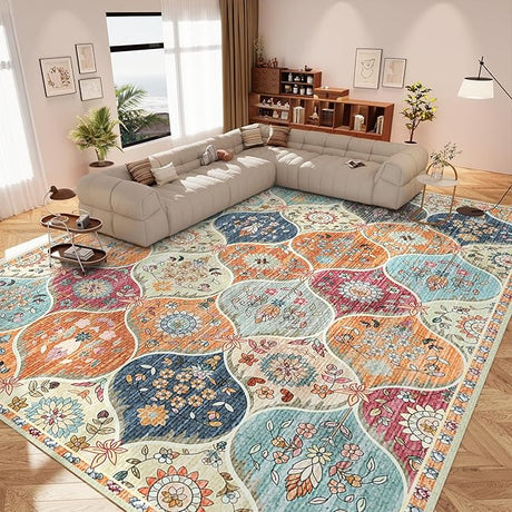 Washable Rug 5x7 - Machine Washable Floral Area Rugs with Non Slip Backing