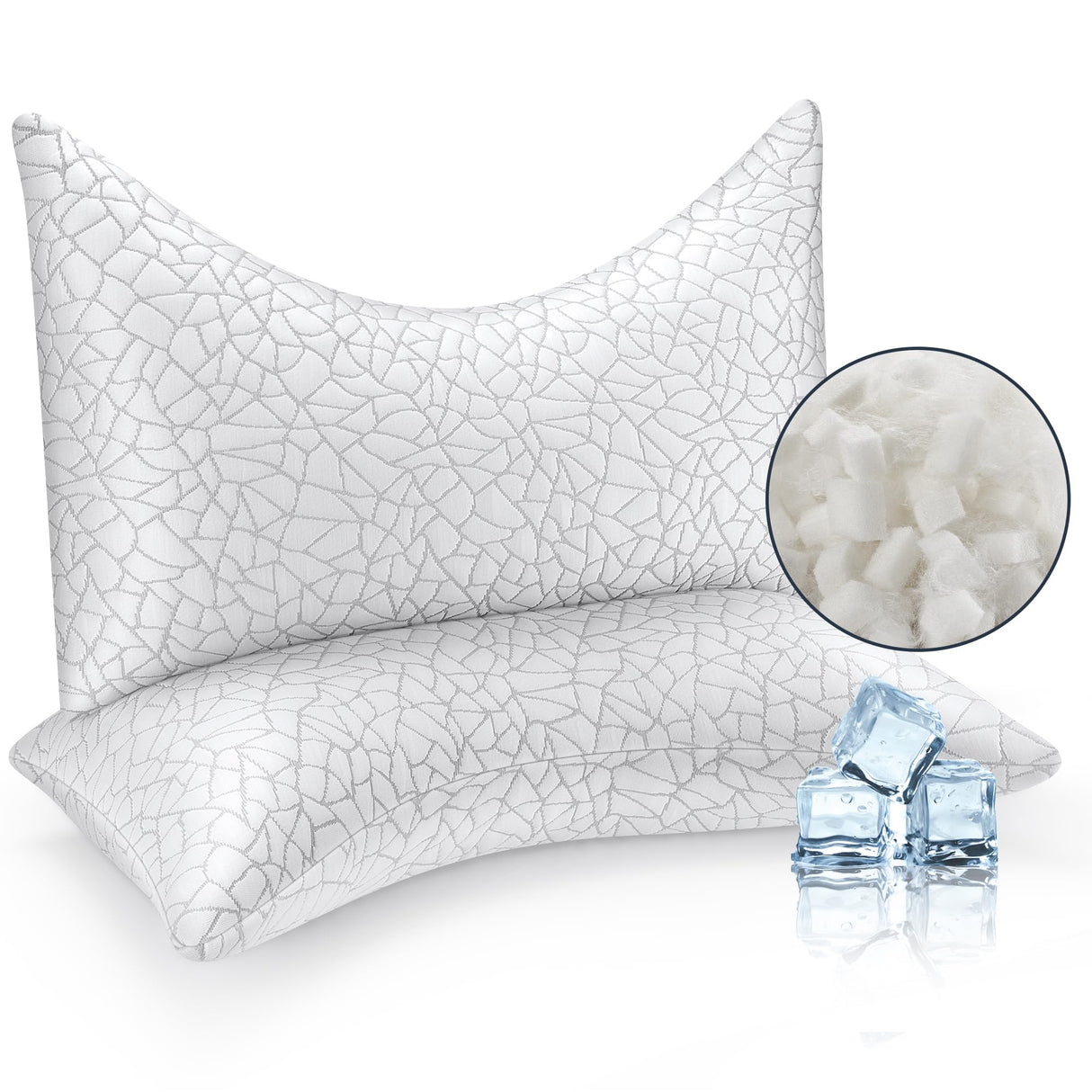 COZSINOOR Side Sleeper Pillows Queen Size Set of 2 for Sleeping - Crescent Adjustable Shredded Memory Foam Pillows 2 Pack, Cooling Bed Pillow for Back and Stomach Sleepers, Breathable Washable Cover