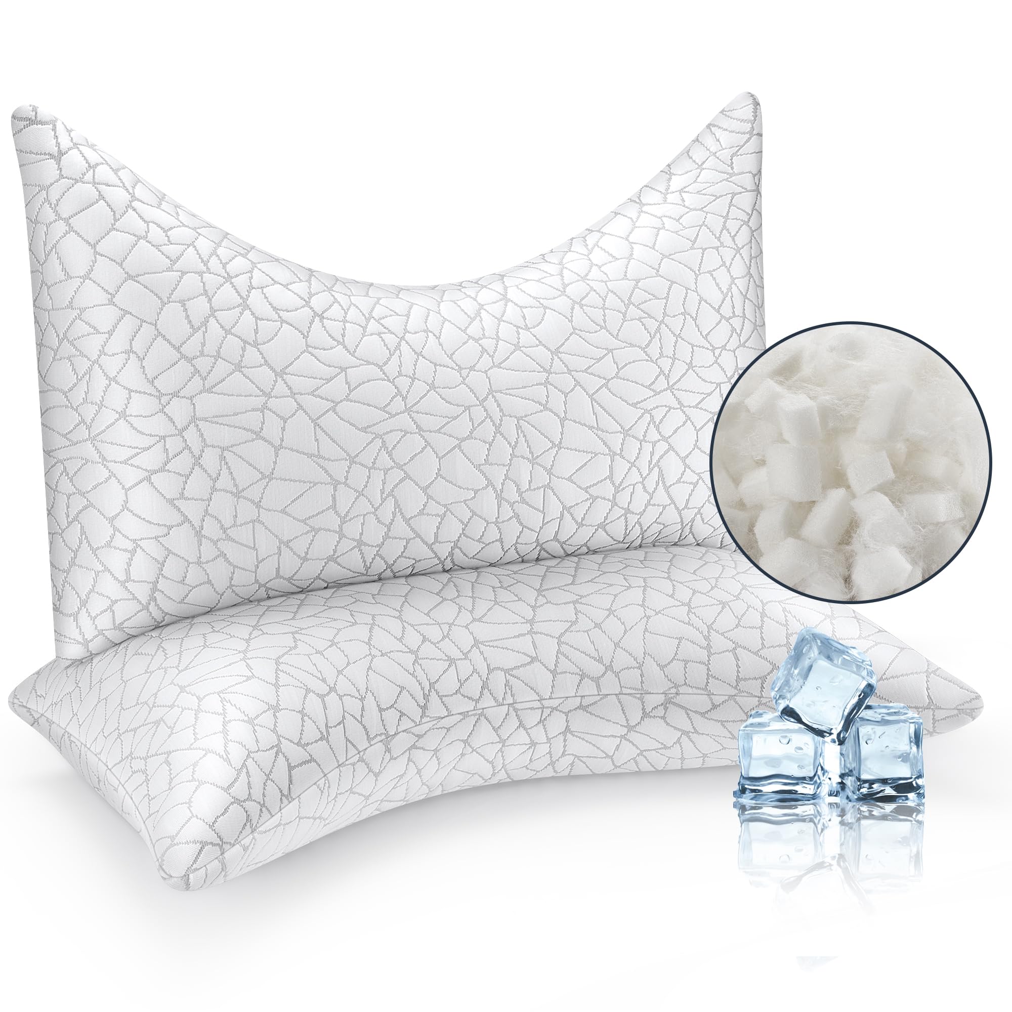 COZSINOOR Side Sleeper Pillows Queen Size Set of 2 for Sleeping - Crescent Adjustable Shredded Memory Foam Pillows 2 Pack, Cooling Bed Pillow for Back and Stomach Sleepers, Breathable Washable Cover