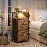 Nightstand Set of 2,LED Nightstand with Charging Station,Fabric Dresser for Bedroom