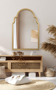 Hogan Modern Arched Wall Mirror, 24 x 36, Gold, Glam Moroccan Mirror for Wall