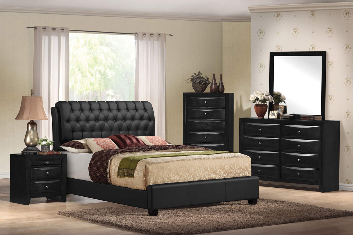 Ireland II Tufted Upholstered Faux Leather King Panel Bed in Black