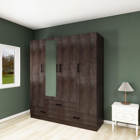 Wooden Wardrobe Closet with 4 Doors, 71" H Bedroom armoires Wardrobe Closet