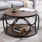 Round Industrial Coffee Table, Modern Round Coffee Table with Storage
