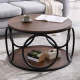 Round Industrial Coffee Table, Modern Round Coffee Table with Storage