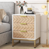 Tribesigns Nightstand Set of 2, Modern 3 Drawers Bedside Table with Unique Zig Zag Design, White Gold Side End Table Set of 2 for Bedroom