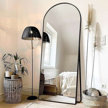 Oversized Full-Body Mirror, Large Arched Full Length Mirror with Stand, 76"x35" Aluminum