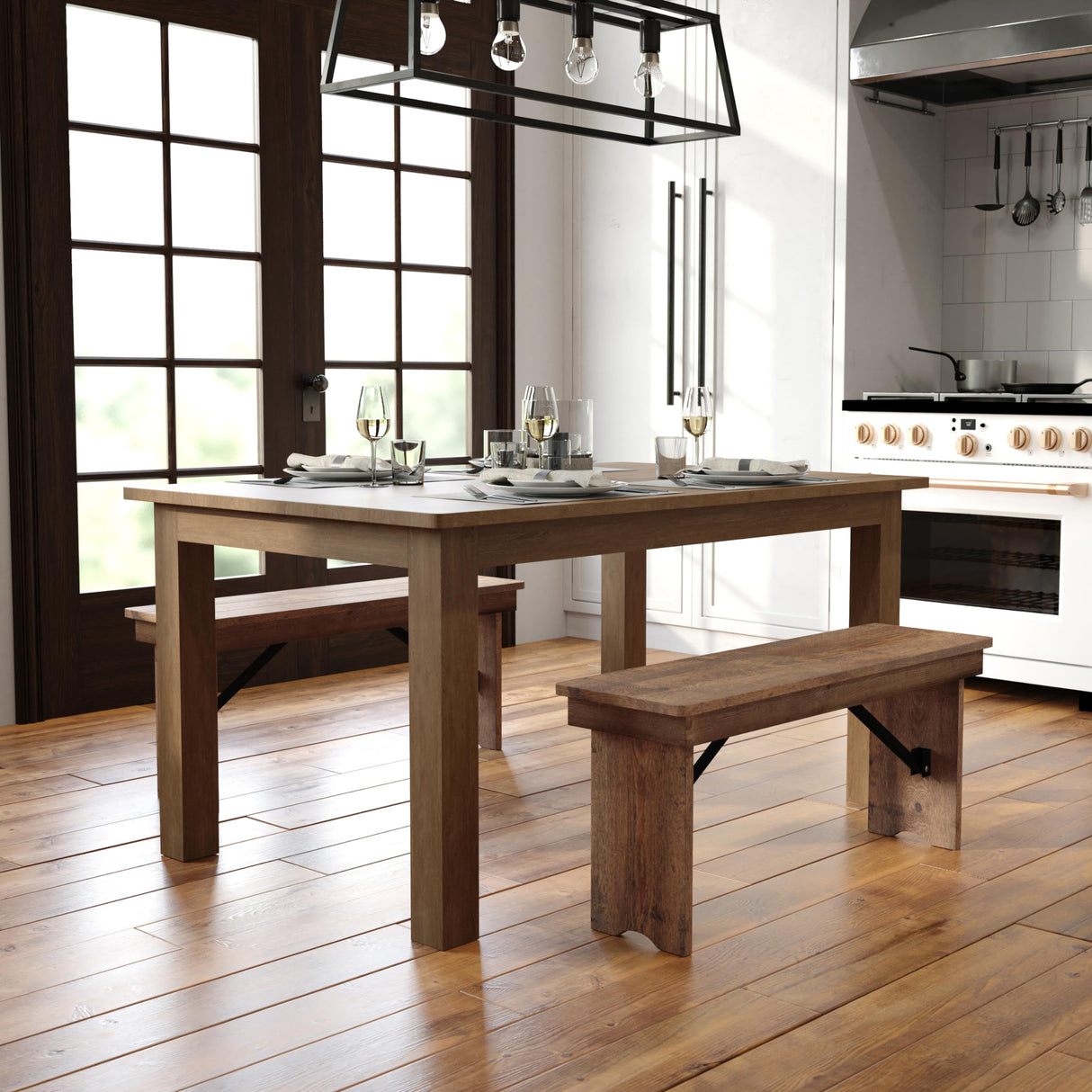 Hercules Series 60" x 38" Rectangular Rustic Solid Pine Restaurant Table