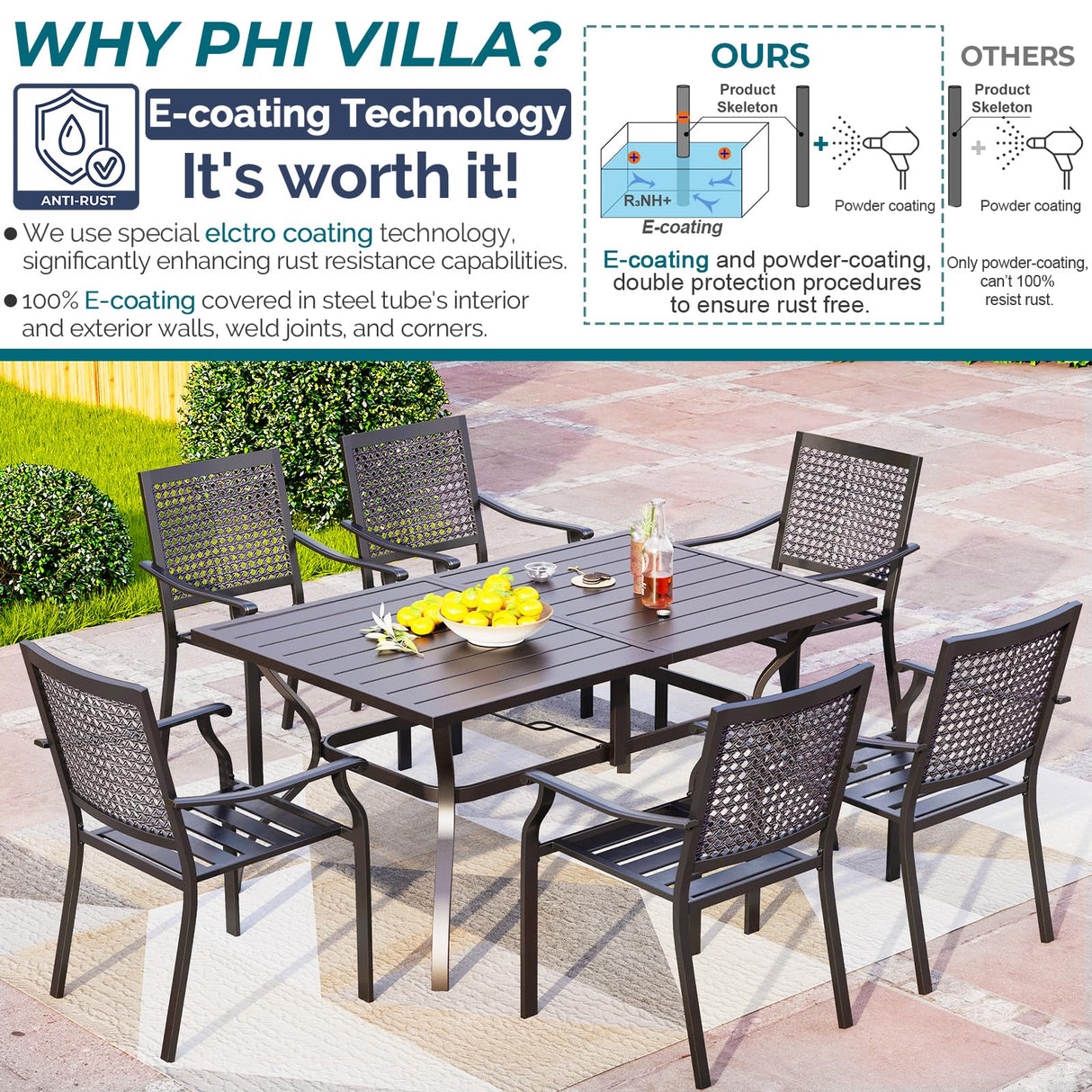 Patio Dining Table Set for 6 Person Bistro Chairs