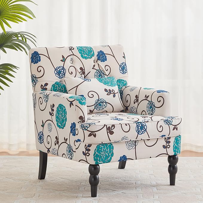 Tufted Club Chair with Lumbar Pillow,Upholstered Button Armchair,Accent Reading Chair