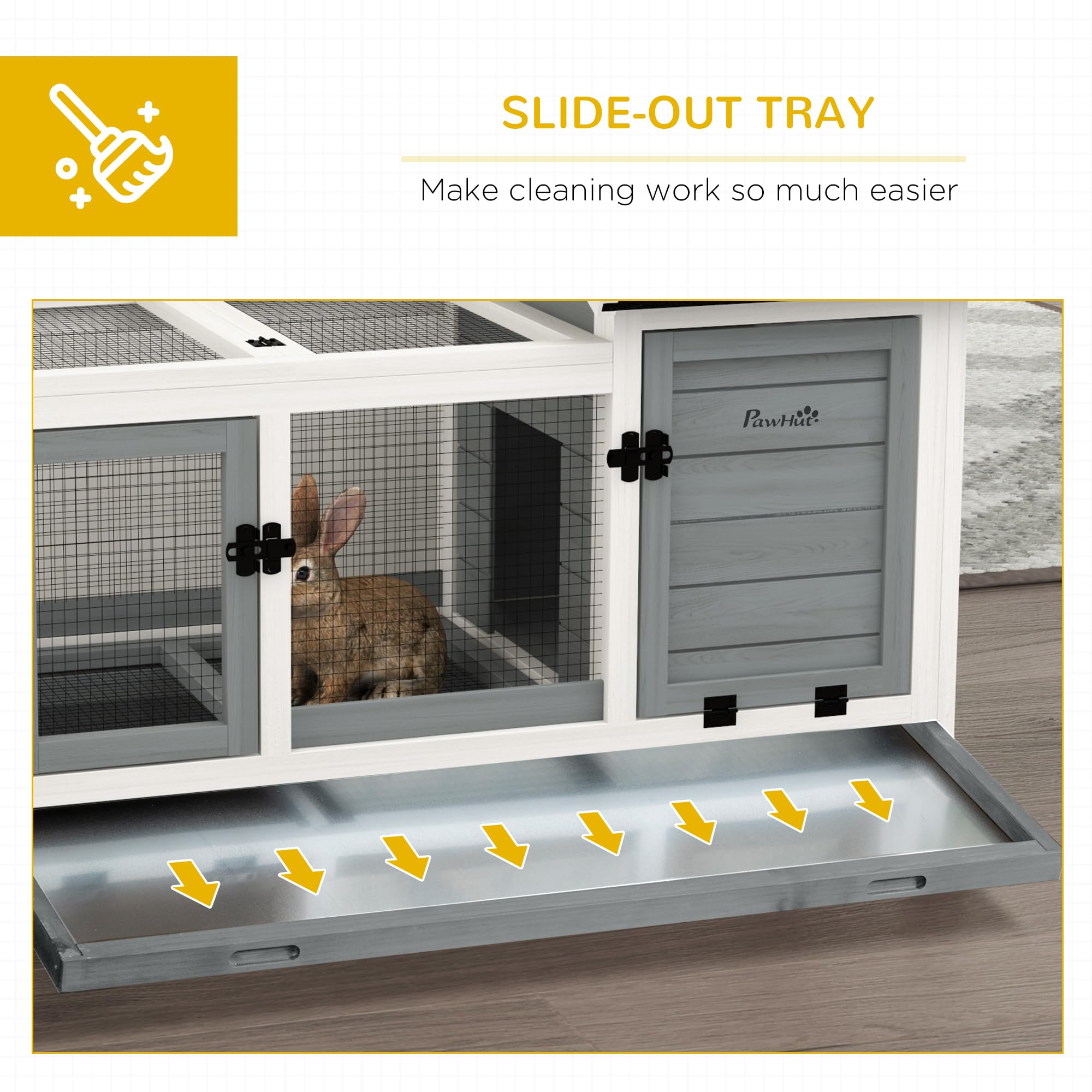 Indoor Outdoor Wooden Rabbit Hutch with Wheels, Large Bunny Hutch