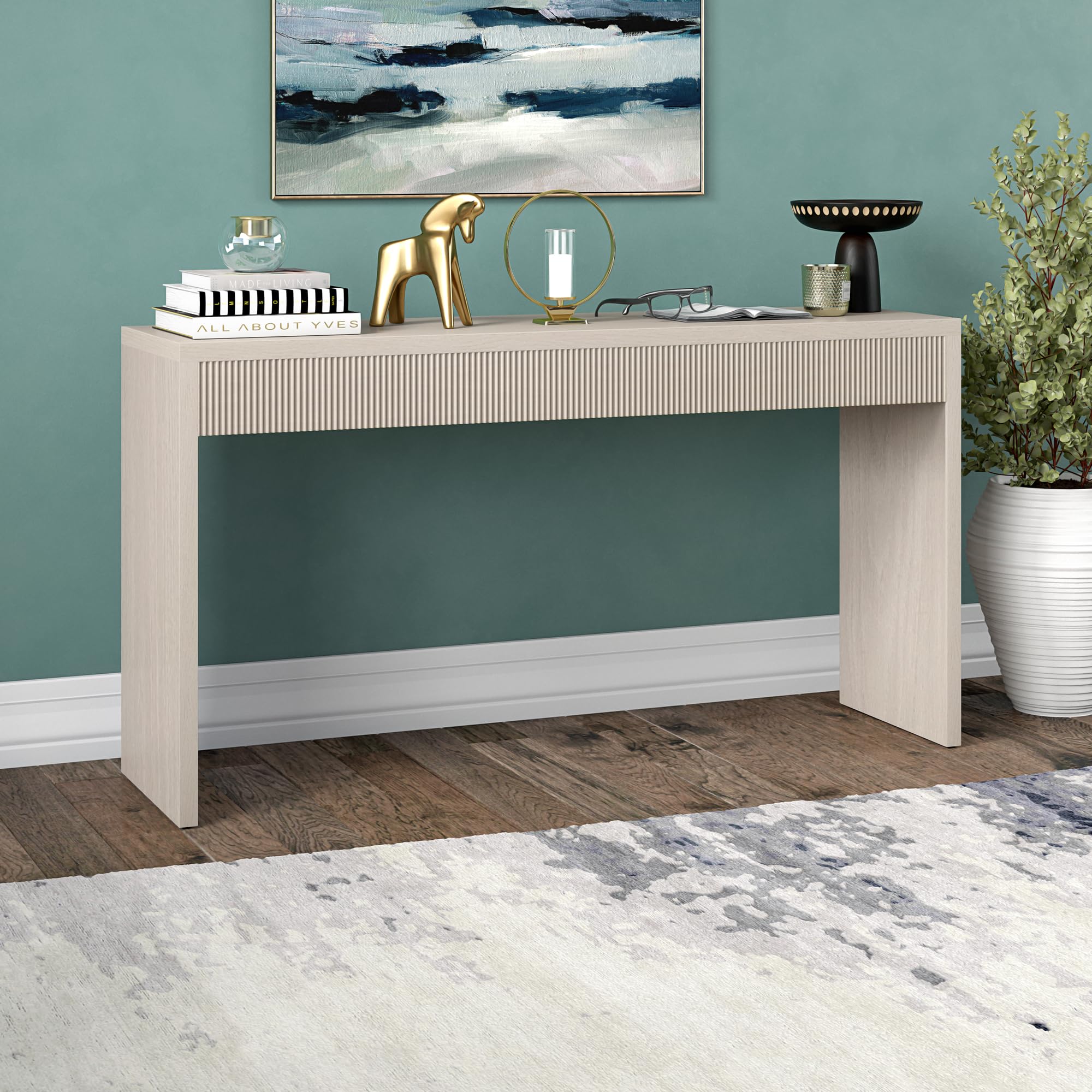 55" Wide Rectangular Console Table in Beech White, for Home
