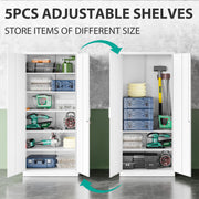 SISESOL White Metal Storage Storage Cabinet with 5 Adjustable Shelves,Metal Cabinet with Locking Doors,Steel Pantry Cabinet with Lock,71" Lockable Storage Cabinet for Home,Office,Garage,Kitchen,Shop
