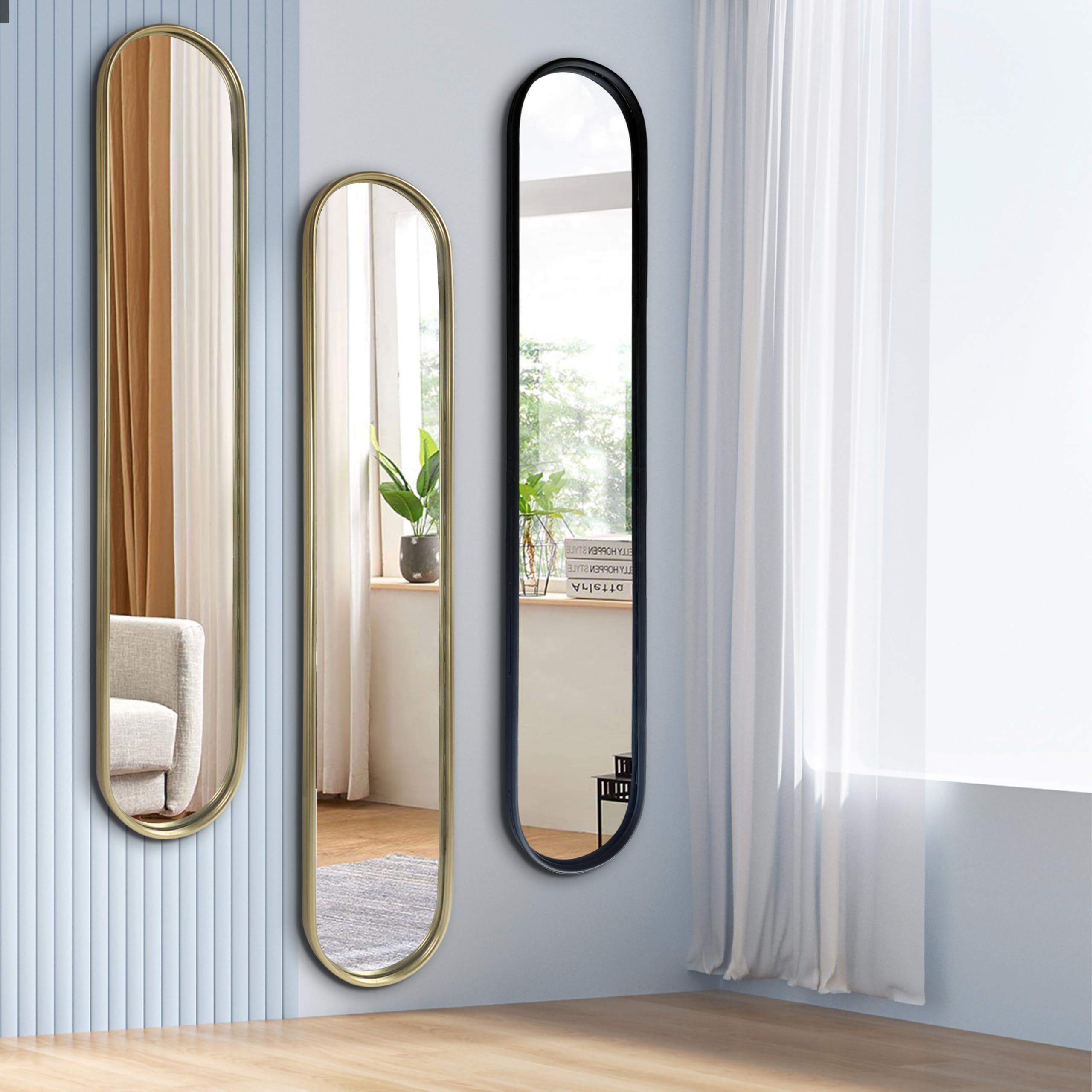 Gold Full Length Oval Mirror with Metal Frame