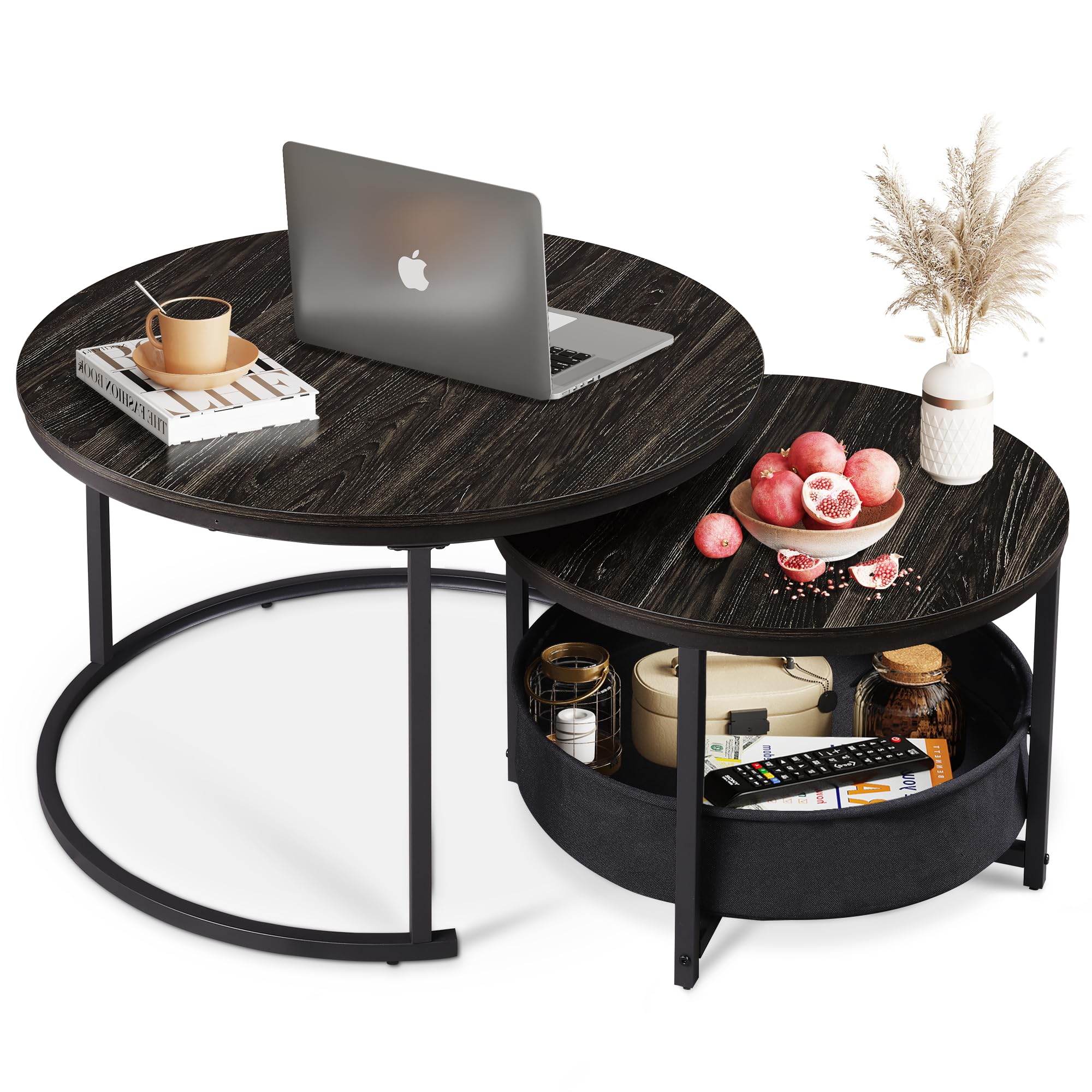 Round Coffee Table Set of 2, 31.5" and 23.6" Nesting Table for Living Room