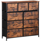 ZENY 9 Drawers Dresser, Fabric Storage Tower, Organizer Unit for Bedroom, Living Room, Hallway, Closet, Nursery, Tall Chest with Fabric Bins, Steel Frame, Wooden Top & Easy Pull Handle (Rustic Brown)