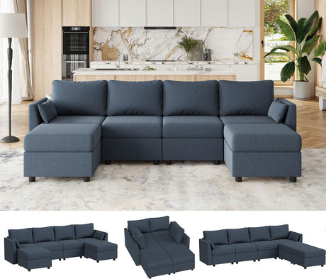 Modular Sectional Sofa, 6 Seat Modular Couch with Storage, Memory Foam