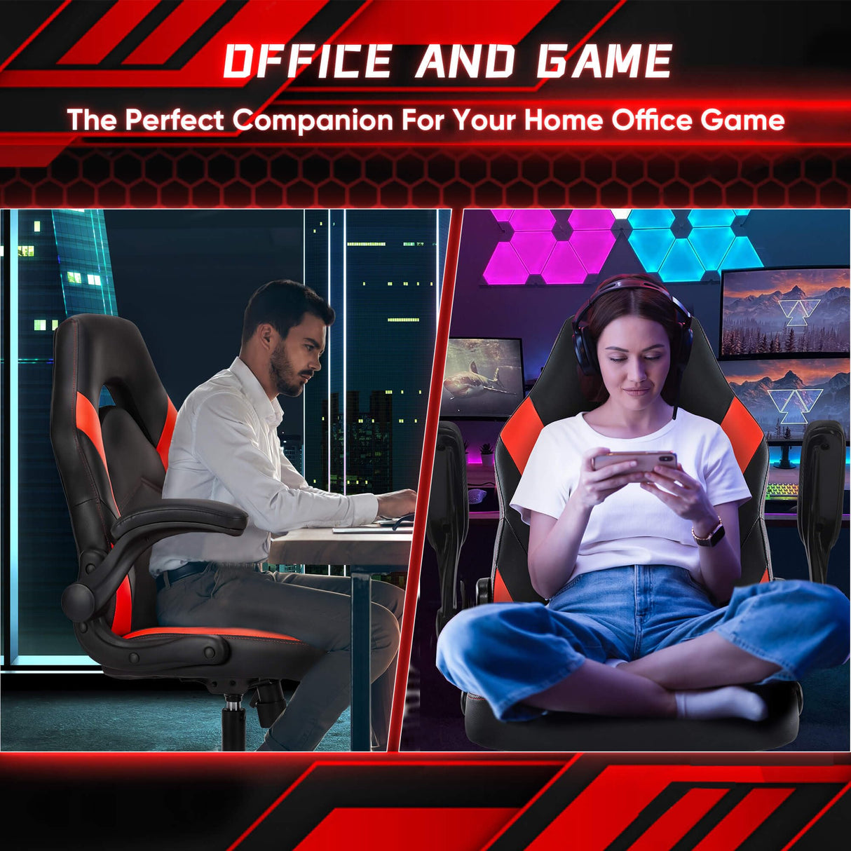 Ergonomic Gaming Chair with Flip-Up Arms and Adjustable Height