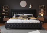 Queen Size Box-Tufted Platform Bed Frame/Faux Leather Upholstered Bed Frame