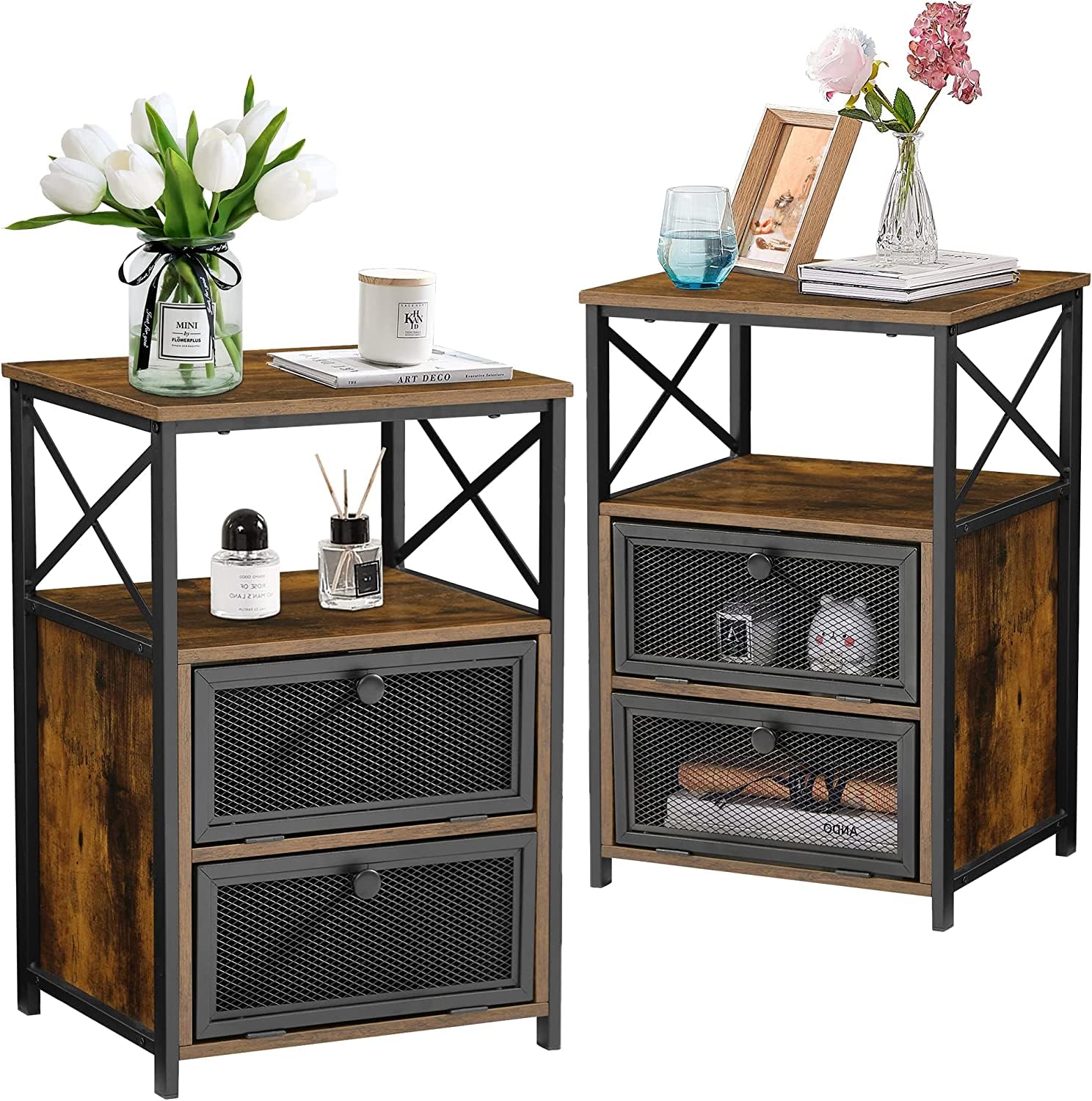 Nightstand Set of 2, Bedside Table with Drawer, Side Table, End Table