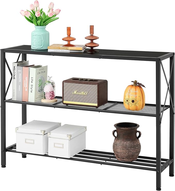 Gold Console Table, 3 Tier Entryway Table, Hallway Table, Narrow Sofa Table with Shelves