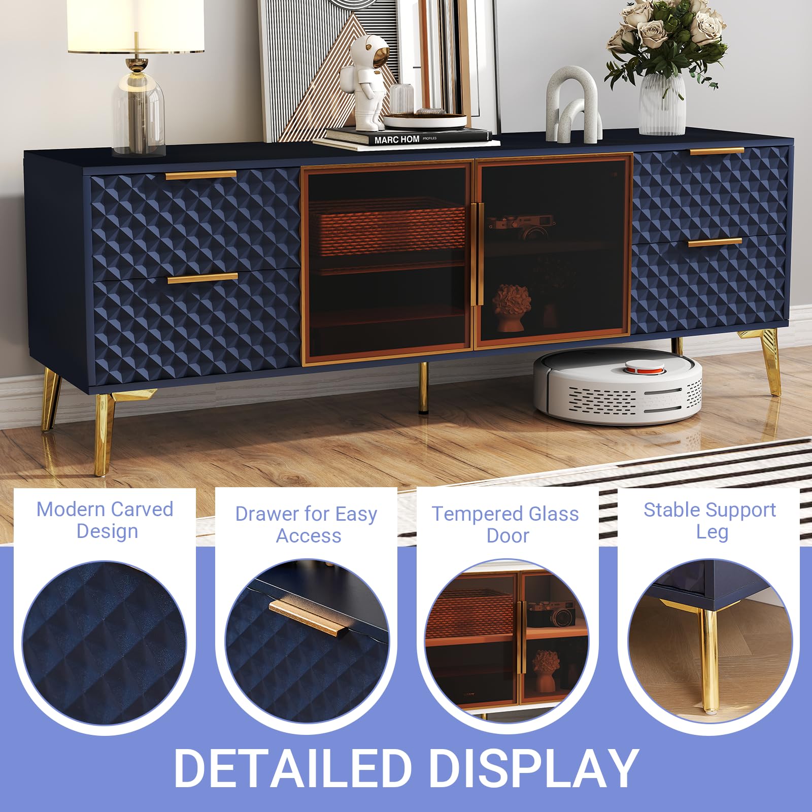 59" Modern TV Stand for 55-65 Inch TVs with Storage