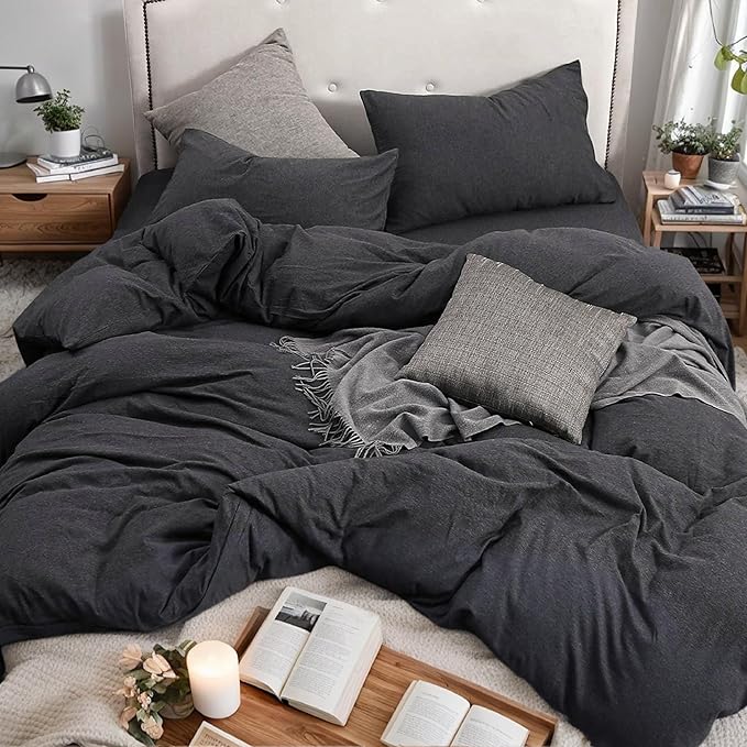 Jersey Knit Duvet Cover Set 100% T-Shirt Cotton Super Soft Comfy 3pc Bedding Set