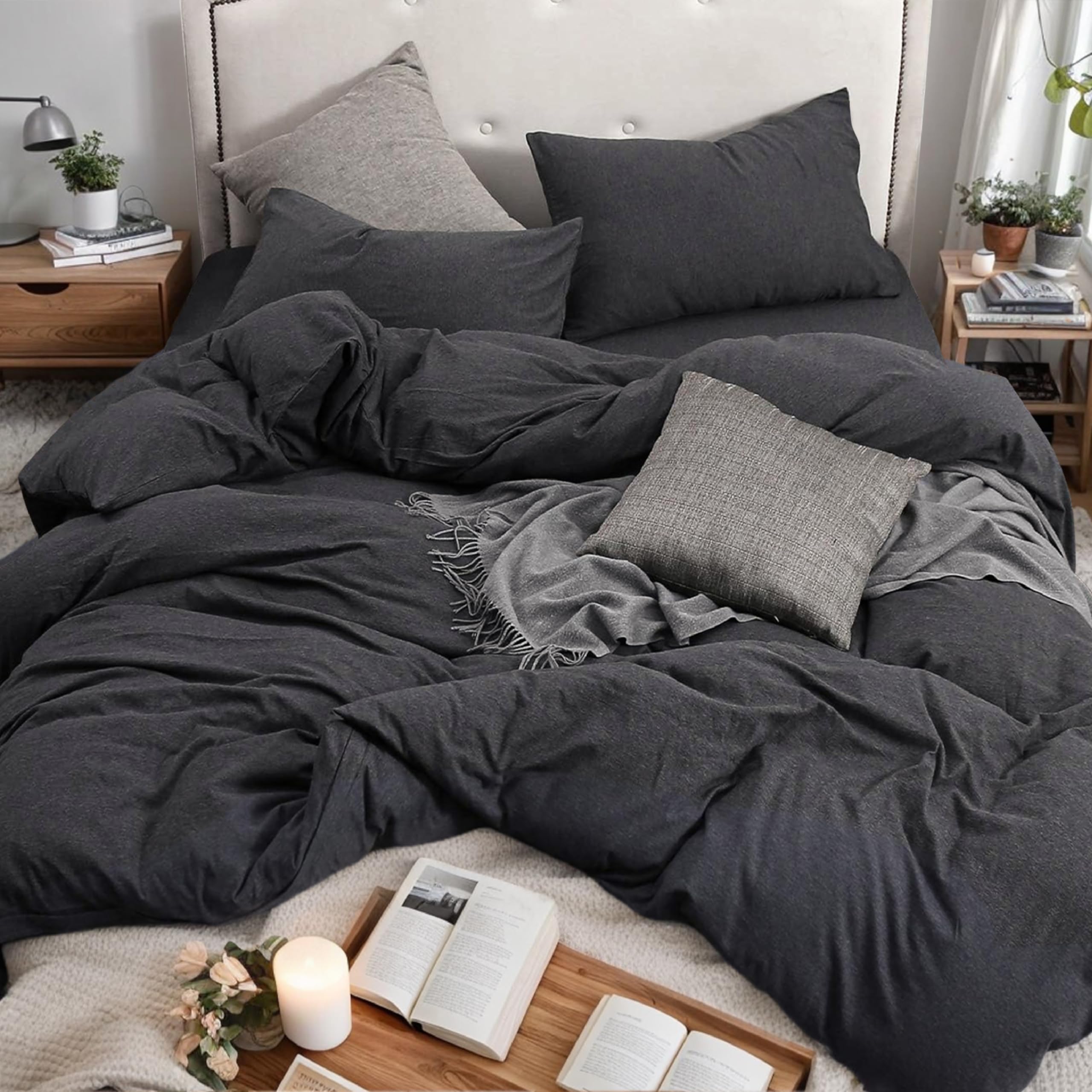 Jersey Knit Duvet Cover Set 100% T-Shirt Cotton Super Soft Comfy 3pc Bedding Set