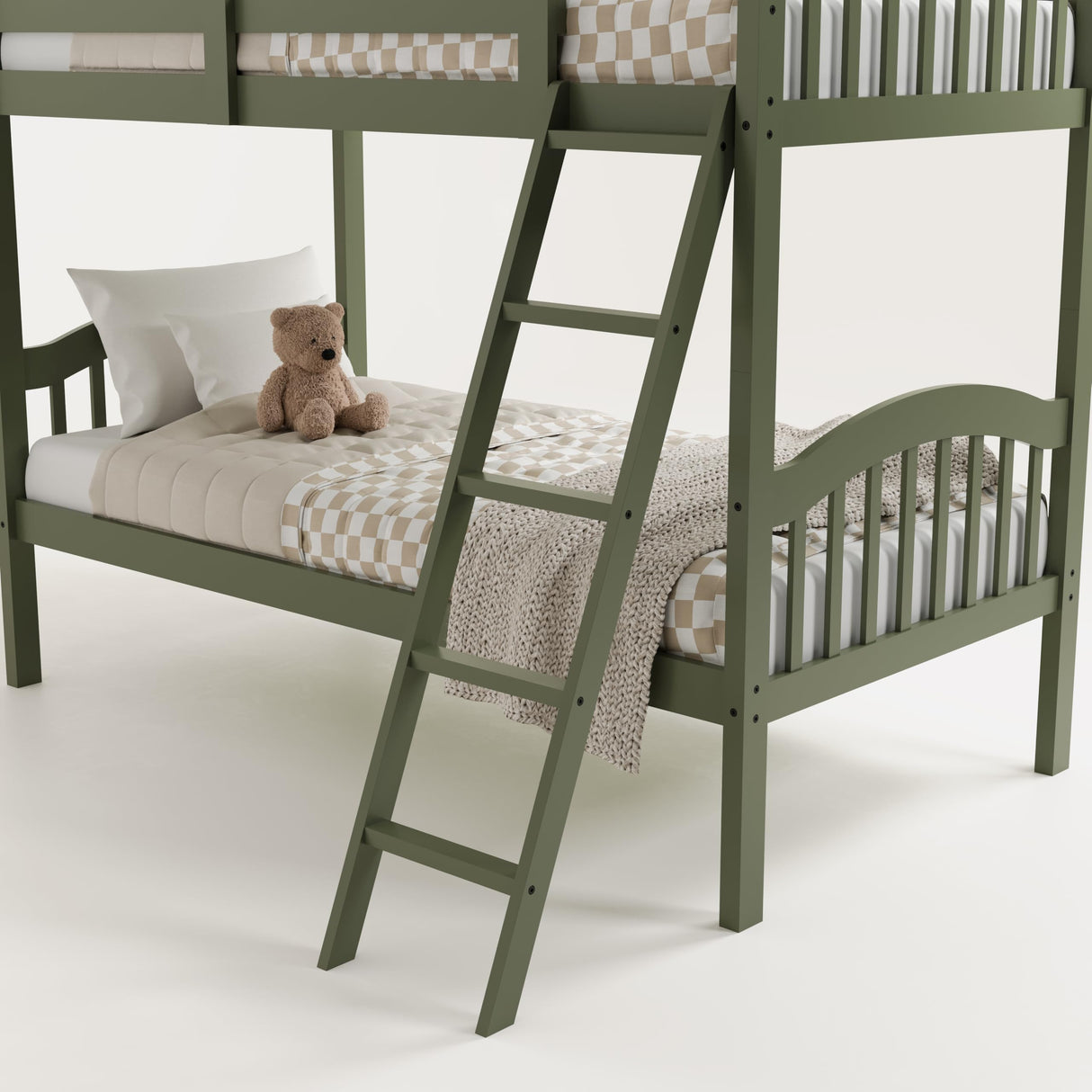 Twin-Over-Twin Bunk Bed (Olive) - GREENGUARD Gold Certified, Converts to 2 Individual