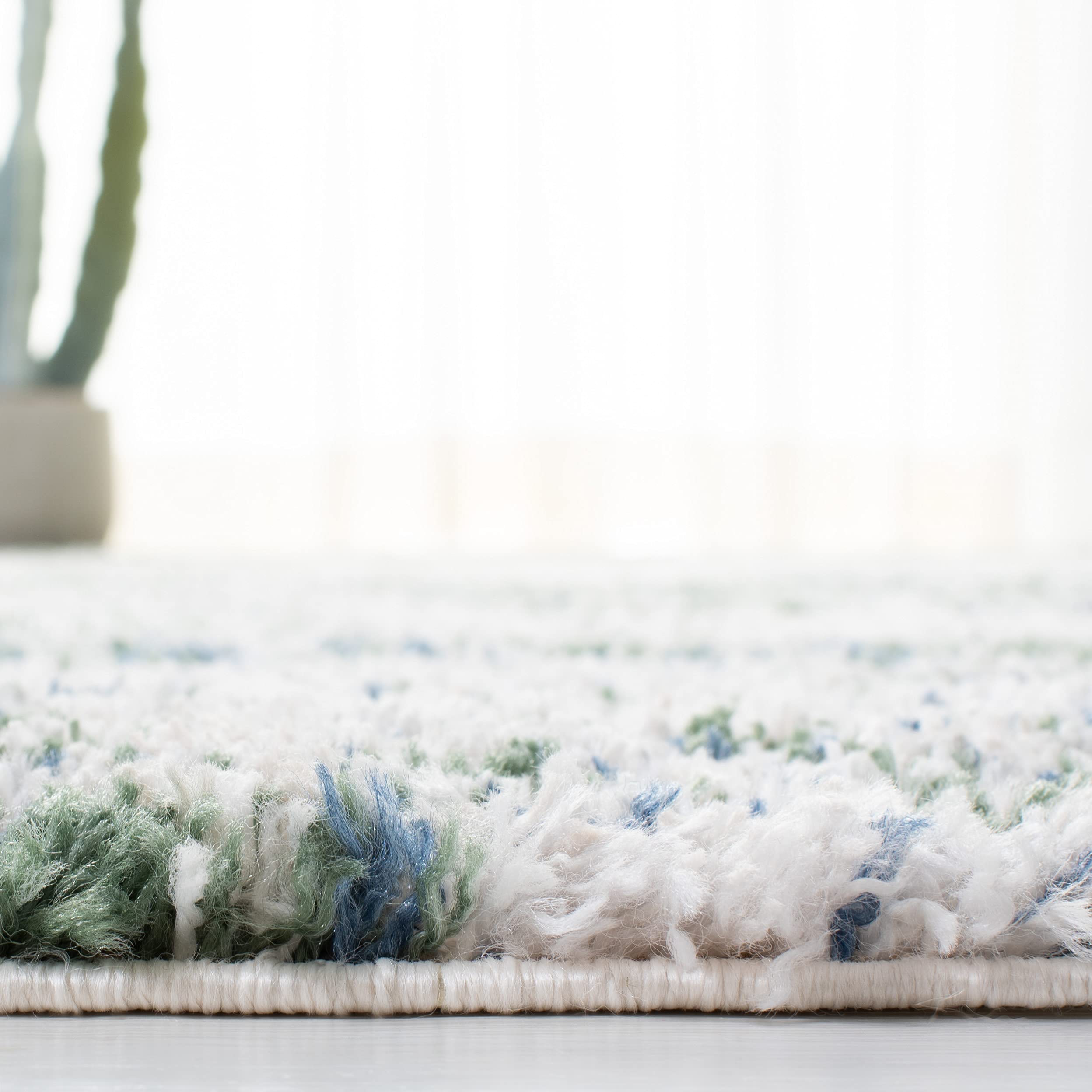 SAFAVIEH Berber Shag Collection Area Rug - 10' x 14', Green & Beige, Modern Abstract Design, Non-Shedding & Easy Care, 1.2-inch Thick Ideal for High Traffic Areas in Living Room, Bedroom (BER219Y)