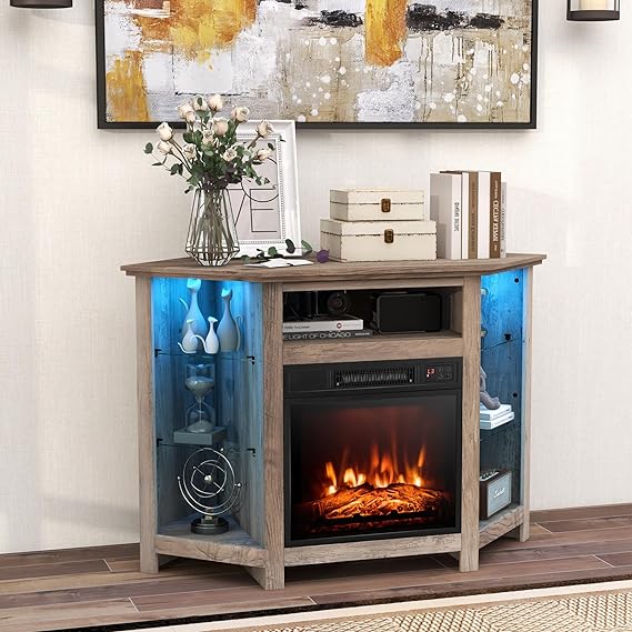 Corner Fireplace TV Stand with LED Lights for TVs up to 50