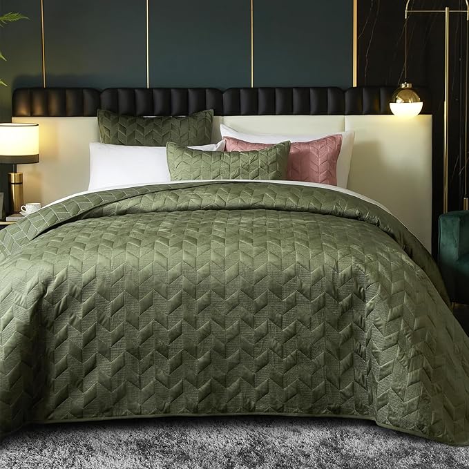 Quilt King Size, Green Lightweight Bedspread Full Soft Reversible Coverlet