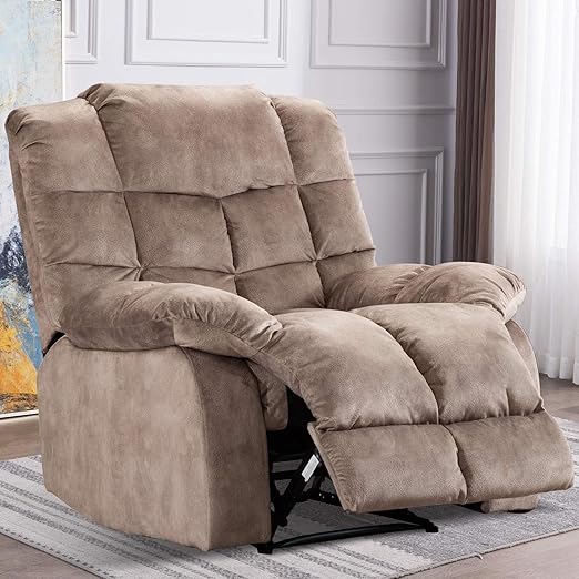 Single Recliner Chairs for Living Room Overstuffed Breathable Fabric Reclining Chair