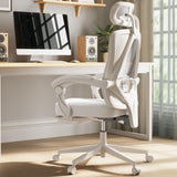 Dowinx Ergonomic Office Chair,Breathable Mesh Computer Chair with Pocket Spring Cushion,Comfy Desk Chair with Adjustable Lumbar Support and Headrest,Steel Base Swivel Task Chair with Footrest,White