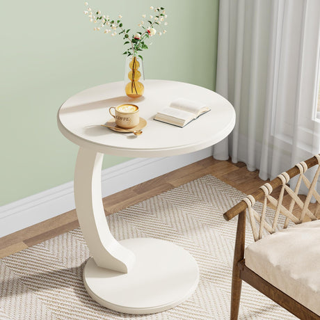 Round End Table, Wood C-Shaped Side Table, Small Couch Side Table