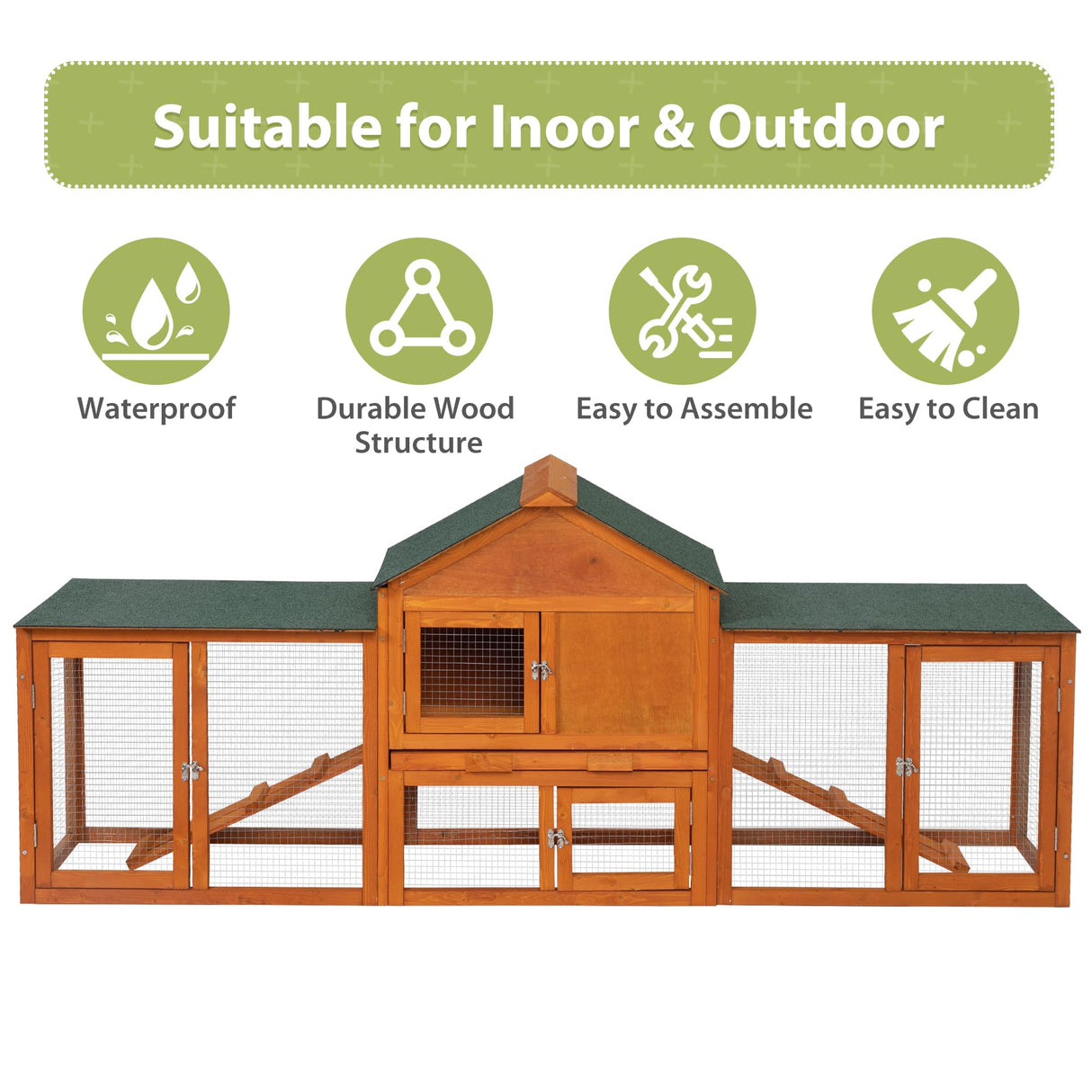 83” Extra Large Wooden Rabbit Hutch Outdoor Easy to Assemble and Durable