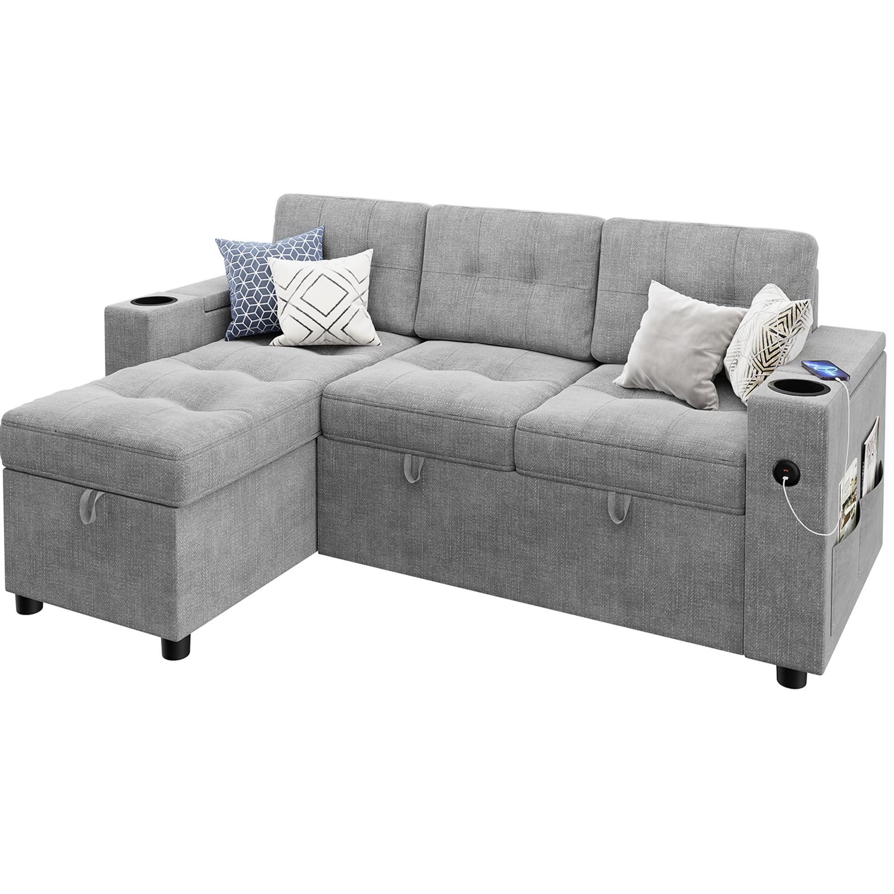 Sleeper Sectional Sofa,Sectional Couch,Sofa Bed- 2 in 1 Pull Out Couch Bed