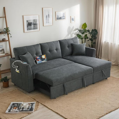 Reversible Sleeper Sectional Sofa Couch Convertible Sleeper Sofa&Couches Bed